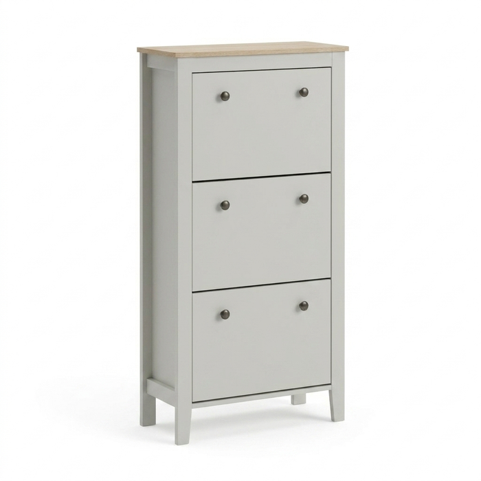Sandhurst 60cm Three Door Shoe Cabinet - Snow White with Coastal Oak Top - Laura James