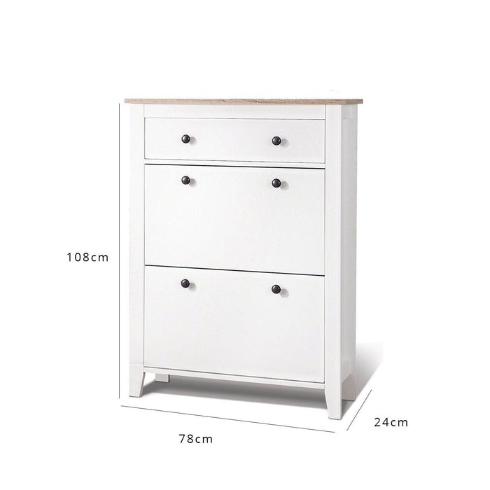 Outlet – Sandhurst shoe cabinet - 3 door - white & oak effect - Laura James