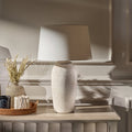 Selham 47cm Ceramic Lamp Base - Rustic White with Coningsby 40cm Cotton Lamp Shade - Snow White - Laura James