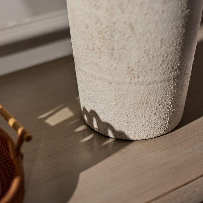Selham 47cm Ceramic Lamp Base - Rustic White with Coningsby 40cm Cotton Lamp Shade - Taupe