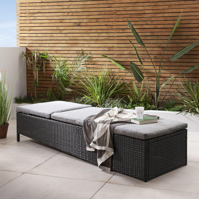 Serina premium sun lounger - black - rattan - Laura James