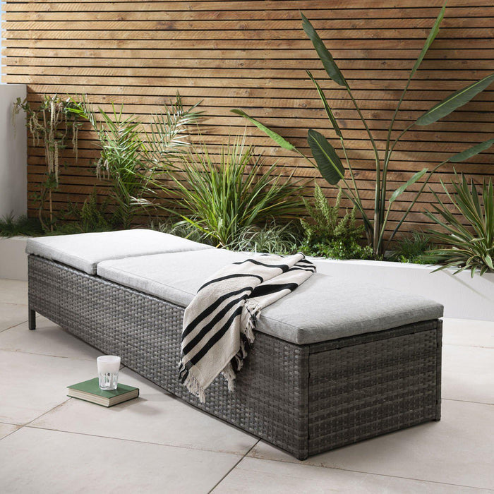 Serina premium sun lounger - grey - rattan - Laura James