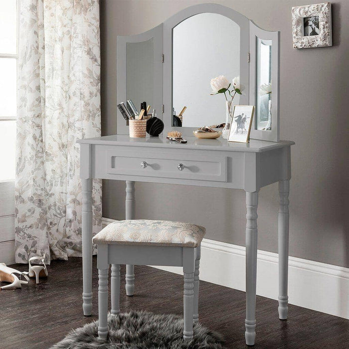 Sienna Dressing Table, Stool & Mirror Set - Grey Painted - In Stock Date - 2nd June 2020 - Laura James