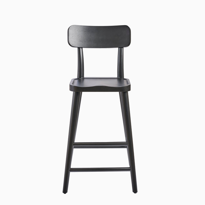 Silvester Black Bar Stool with Backrest - Laura James