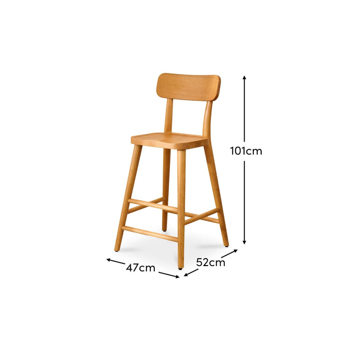 Silvester Classic Oak Bar Stool with Backrest - Laura James