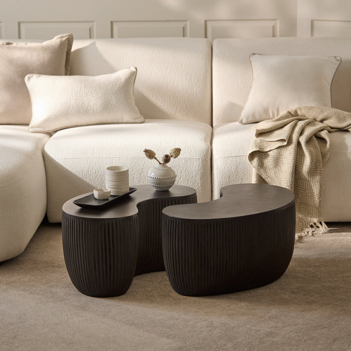 Sohan 61cm Kidney Concrete Coffee Table - Set of 2 - Lava Black - Laura James
