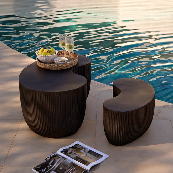 Outlet - Sohan Kidney Garden Concrete Coffee Table - Lava Black - 61cm