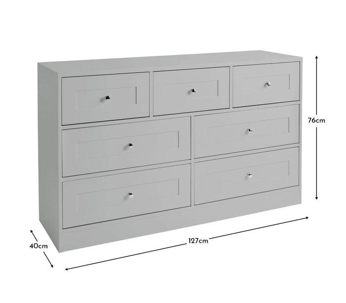 Outlet - Stevie 7 Drawer Chest of Drawers  - Grey