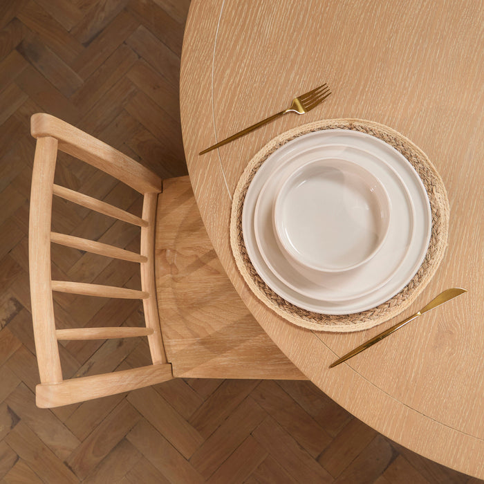 Amelia Extendable Whitewash Oval Dining Table Set  - 6 Seater - Tilly Natural String Dining Chairs - Whitewash Oak Legs - Laura James
