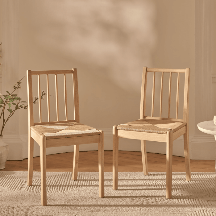 OUTLET - Tilly Woven Dining Chairs - Set of 2 - Whitewash Oak Legs