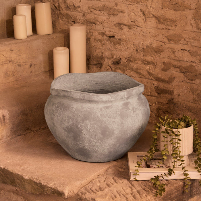 Outlet - Tomar Fiber Cement 29.5cm Wide Garden Planter - Rustic Grey