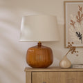 Tongham 31cm Ceramic Lamp Base - Saffron Yellow & Coningsby 40cm Cotton Lamp Shade - Snow White - Laura James
