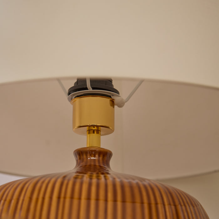 Tongham 31cm Ceramic Lamp Base - Saffron Yellow & Coningsby 40cm Cotton Lamp Shade - Snow White - Laura James