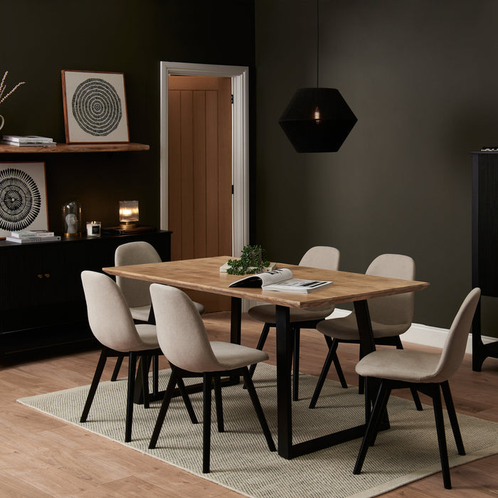 Atlas Chalked Mango Wood Dining Table Set - 6 Seater - Ellis  Dining Chairs - Black Oak Legs - Laura James