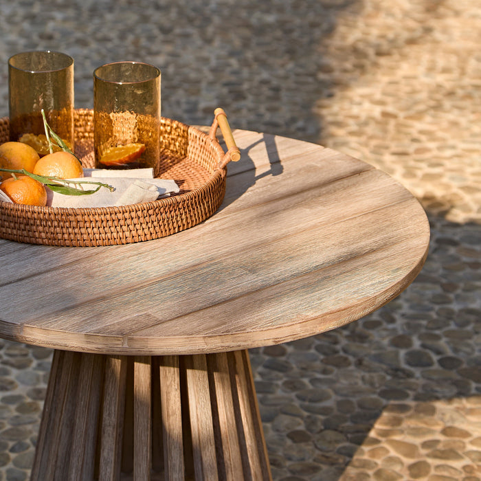 Willow Round Wooden Garden Coffee Table - Brushed Light Acacia - Laura James