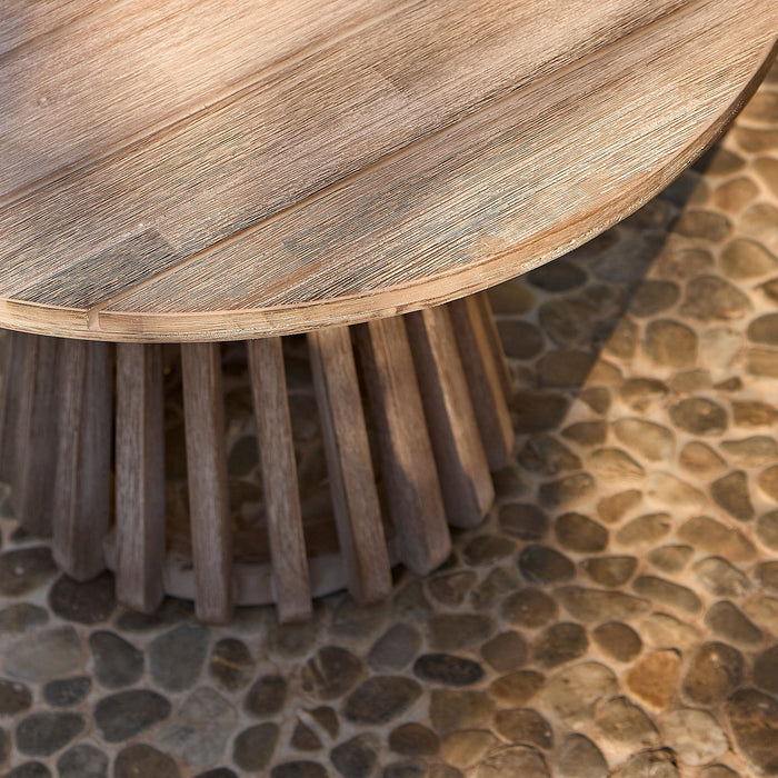 Willow Round Wooden Garden Coffee Table - Brushed Light Acacia - Laura James