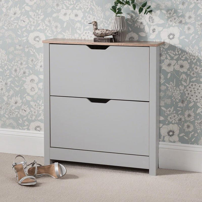 Grey Shoe Cabinet Wooden Storage - Laura James