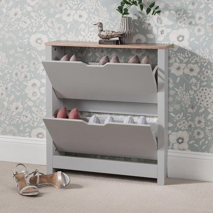 Grey Shoe Cabinet Wooden Storage - Laura James