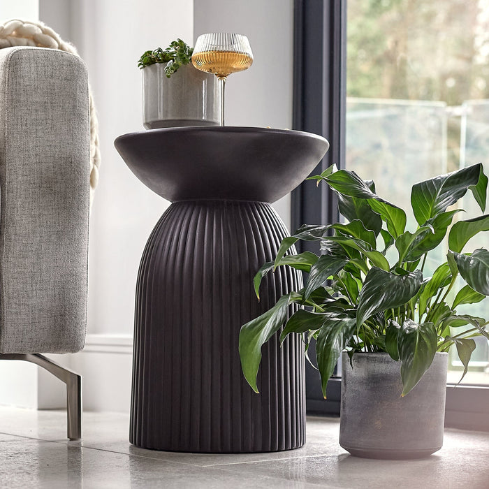 Zaliki Concrete Round Side Table - Black - Laura James