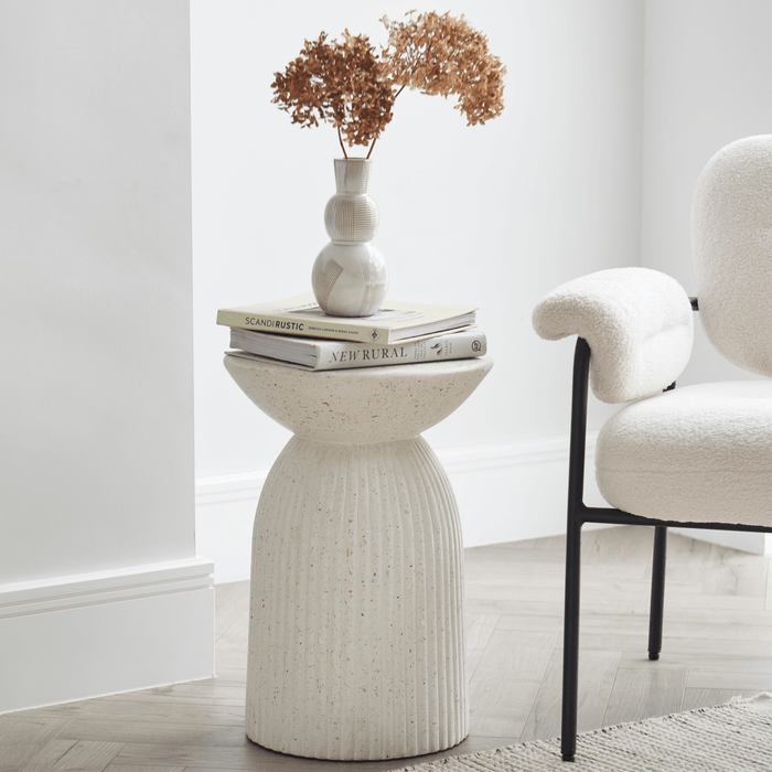 Zaliki Concrete Round Side Table - Pearl Terrazzo - Laura James