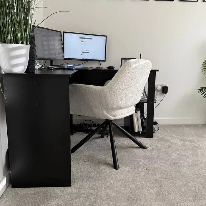 Parker Boucle Office Swivel Chair -  Black Metal Legs - Laura James