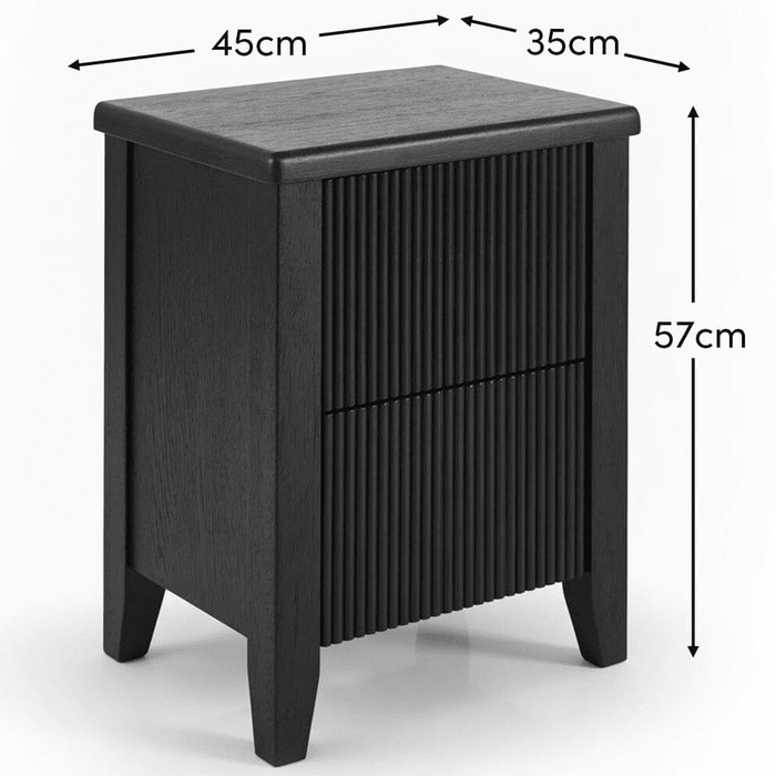 Raleigh Black 2 Drawer Bedside Table