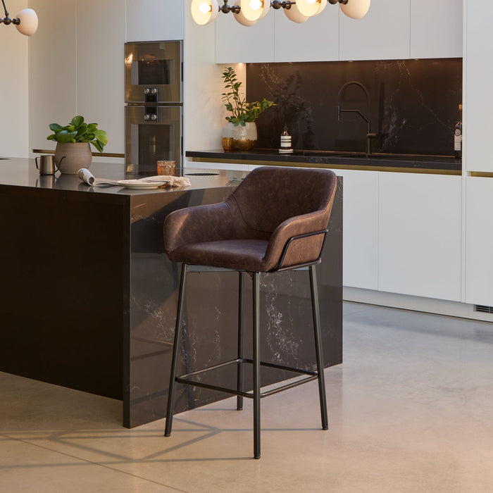 Reagan Saddle Brown Bar Stool - Metal Legs - Laura James