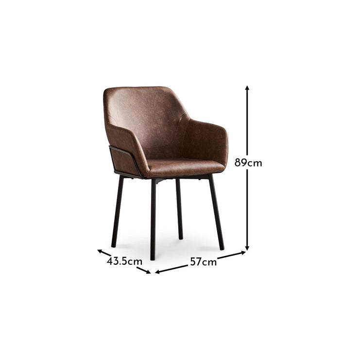 Reagan Vegan Leather Carver Chairs - Set of 2 - Saddle Brown - Laura James