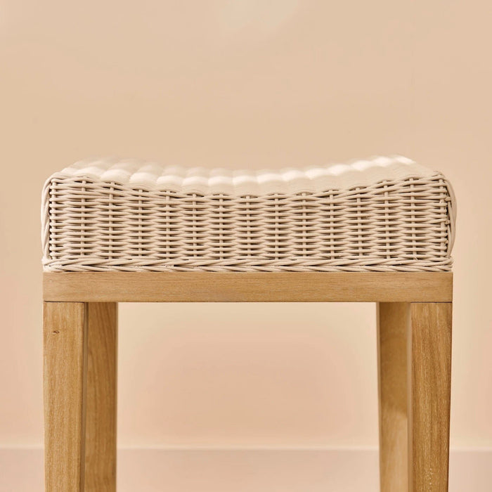 Reid Linen Grey Backless Bar Stools - Set of 2 - Whitewash Mindi Wood Legs - Laura James
