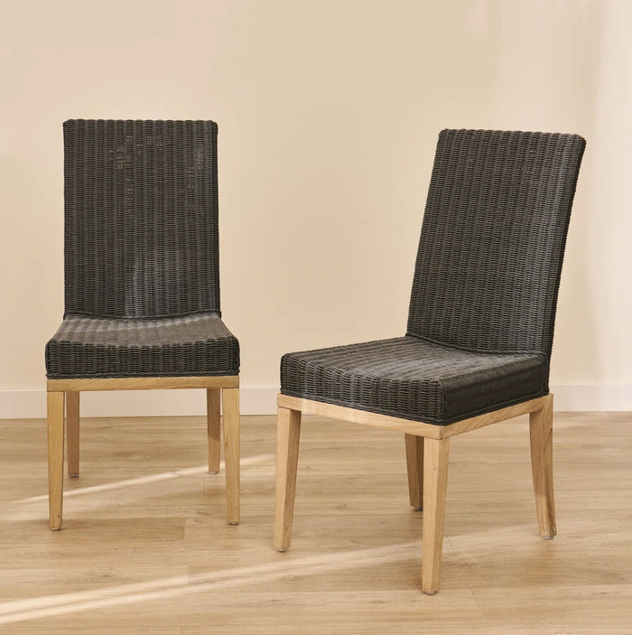 Reid Slate Grey Dining Chairs - Set of 2 - Whitewash Mindi Wood Legs - Laura James