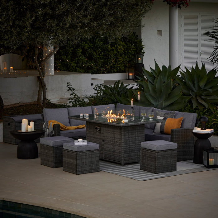 Aston 9 Seater Sofa Set Grey with Fire Pit - Laura James