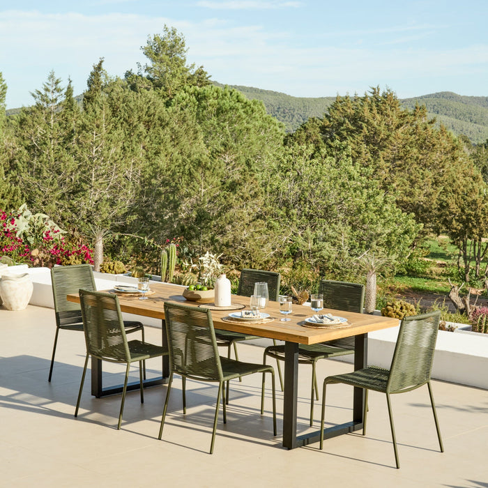 Hali 6 Seater Wooden Garden Dining Set with Ryder Khaki Chairs - 175cm - Laura James