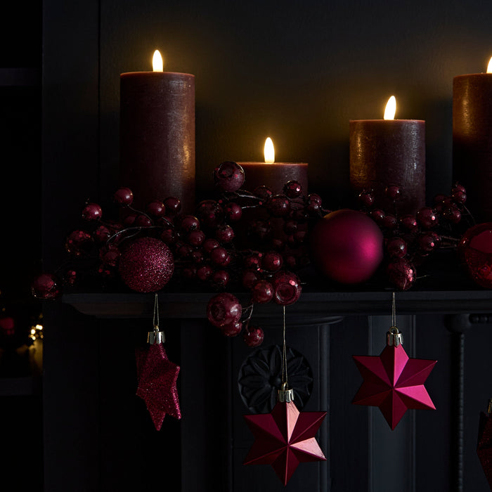 Samsta Battery Pillar Candles - Set of 3 - Burgundy Red - Laura James