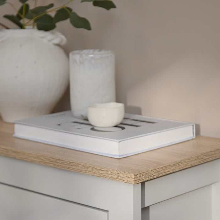 Sandhurst 60cm Three Door Shoe Cabinet - Snow White with Coastal Oak Top - Laura James