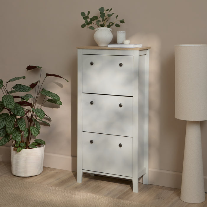 Sandhurst 60cm Three Door Shoe Cabinet - Snow White with Coastal Oak Top - Laura James