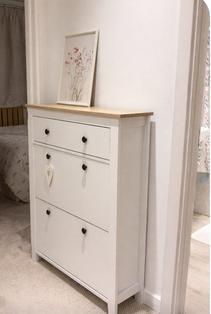 Sandhurst Shoe Cabinet - 3 Door - White & Oak Effect