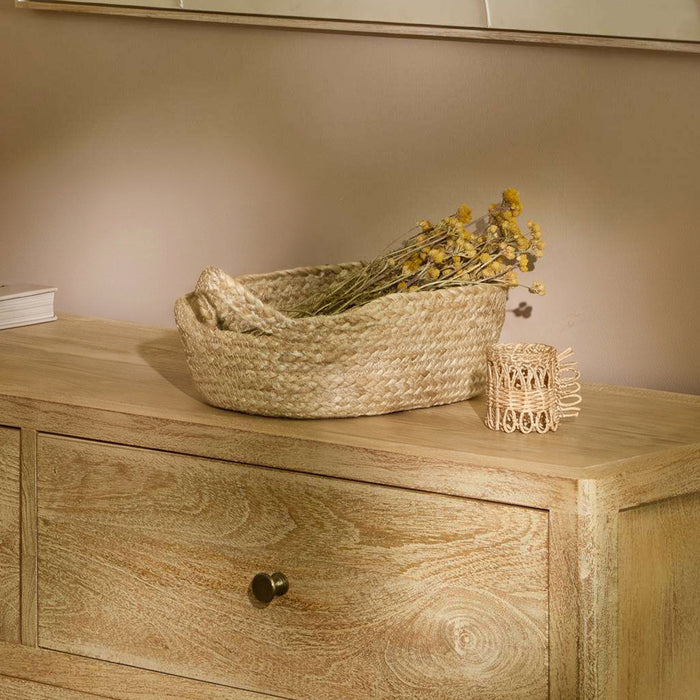 Satara 22x30cm Oval Jute Basket - Whitewash - Laura James