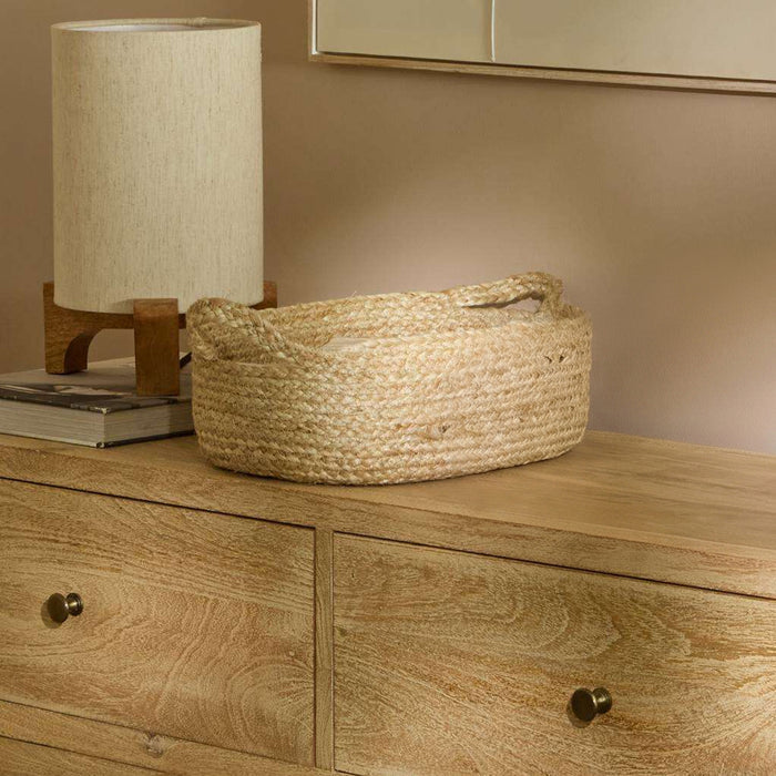 Satara 26x35cm Oval Jute Basket - Whitewash - Laura James