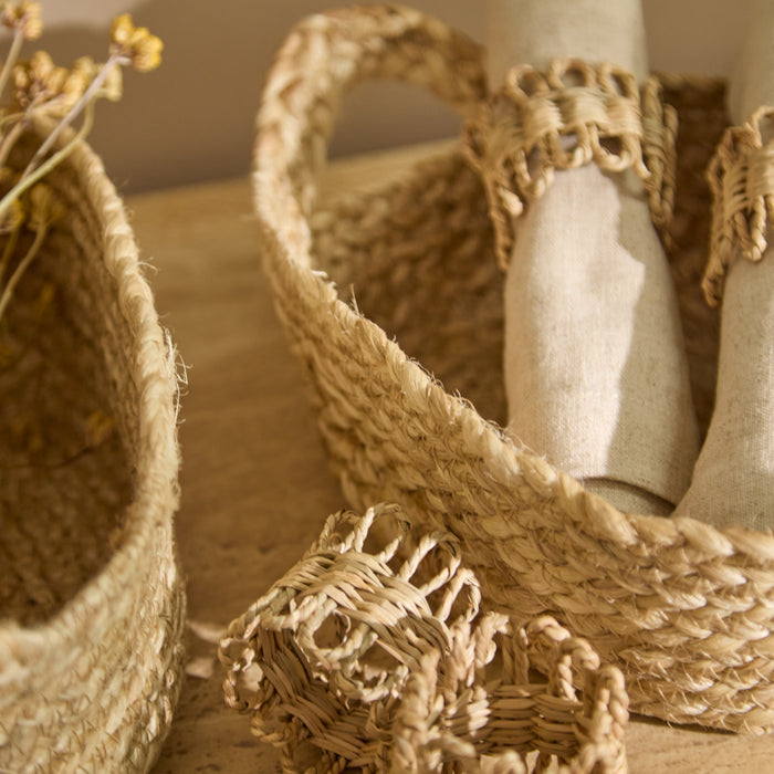 Satara 26x35cm Oval Jute Basket - Whitewash - Laura James