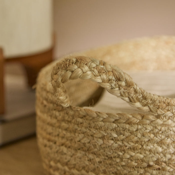 Satara 26x35cm Oval Jute Basket - Whitewash - Laura James