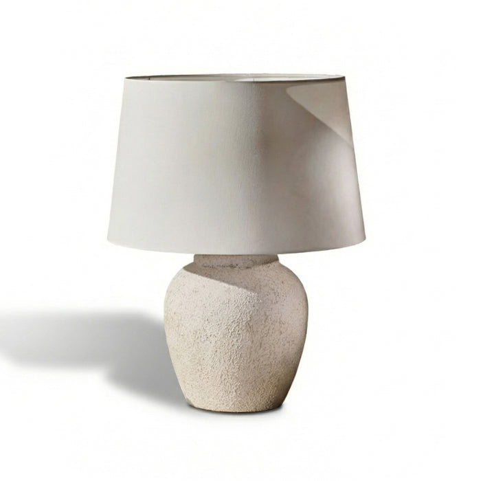 Selham 30cm Rustic White Ceramic Lamp Base & Coningsby Snow White Cotton Lampshade - 35cm - Laura James