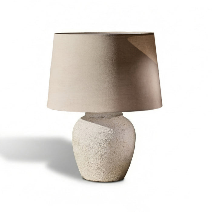 Selham 30cm Rustic White Ceramic Lamp Base & Coningsby Taupe Cotton Lampshade - 35cm - Laura James