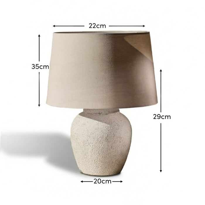 Selham 30cm Rustic White Ceramic Lamp Base & Coningsby Taupe Cotton Lampshade - 35cm - Laura James