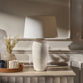 Selham 47cm Rustic White Ceramic Lamp Base & Coningsby Snow White Cotton Lampshade - 40cm - Laura James