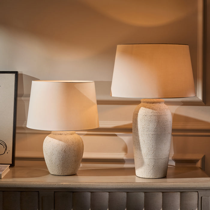Selham 47cm Rustic White Ceramic Lamp Base & Coningsby Snow White Cotton Lampshade - 40cm - Laura James