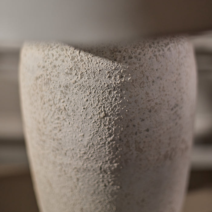 Selham 47cm Ceramic Lamp Base - Rustic White with Coningsby 40cm Cotton Lamp Shade - Snow White - Laura James