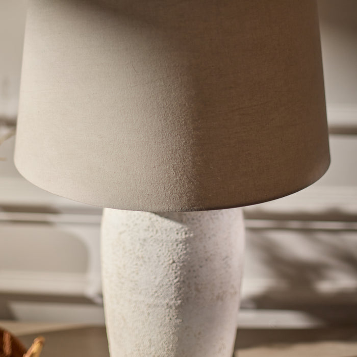 Selham 47cm Ceramic Lamp Base - Rustic White with Coningsby 40cm Cotton Lamp Shade - Taupe