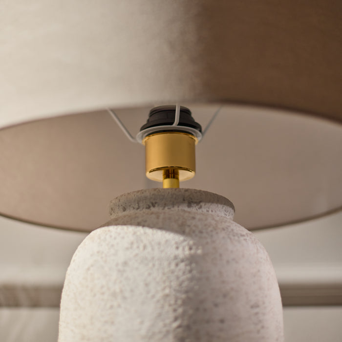 Selham 47cm Ceramic Lamp Base - Rustic White with Coningsby 40cm Cotton Lamp Shade - Taupe