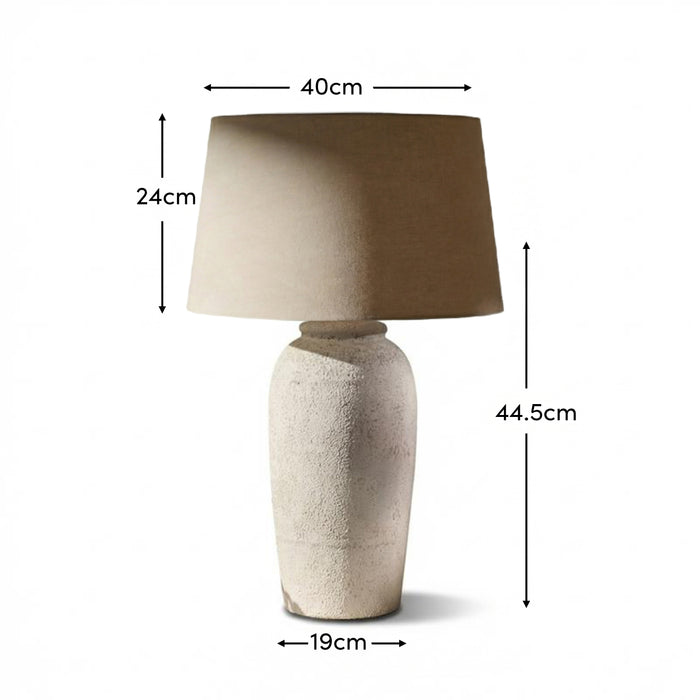 Selham 47cm Rustic White Ceramic Lamp Base & Coningsby Taupe Cotton Lampshade - 40cm - Laura James