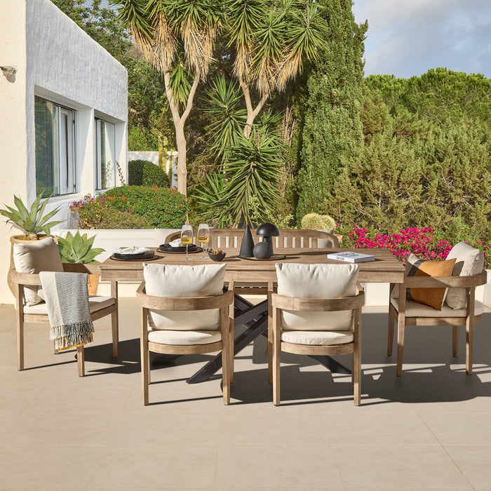 Shiro 6 Seater Wooden Garden Dining Set with 4 Imani Chairs & Shiro Bench - Whitewash - Laura James